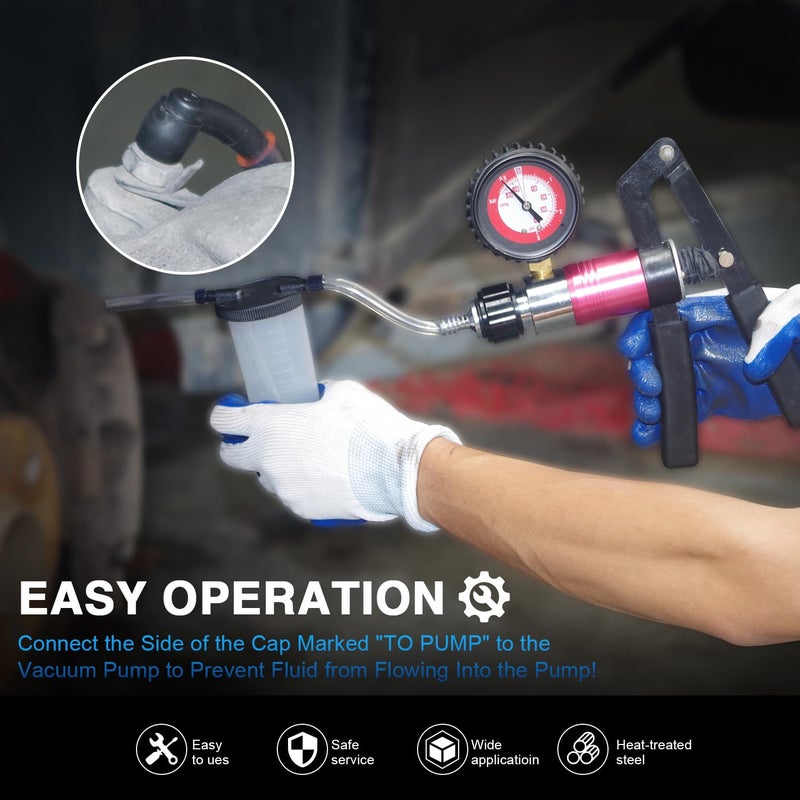 YSTOOL Hand Held Vacuum and Pressure Pump Brake Clutch Fluid Bleeder Tool Kit Oil Change Power Steering Fluid Bleeding Set with Pressure Gauge Jar Adapters for Auto Car Truck Motorcycle Use - Image 5